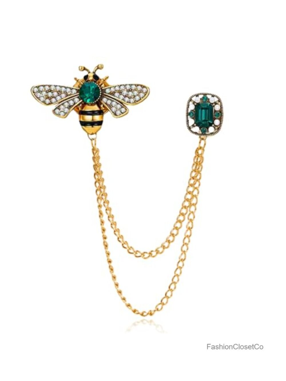 Rhinestone Bee Brooch Pin Tassel Chain Lapel Pin Women Men Jewelry Gift